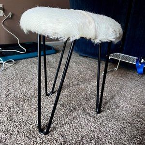 Round Faux Fur Vanity Stool - White with Black Legs